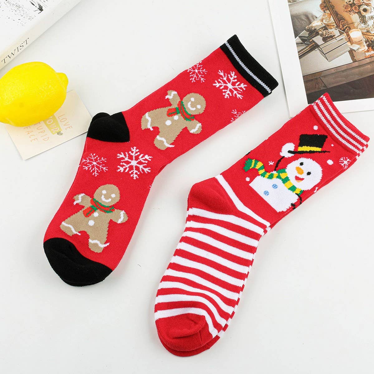 CWMS0812_Christmas Personality Elk Snowflake Santa Red Socks
