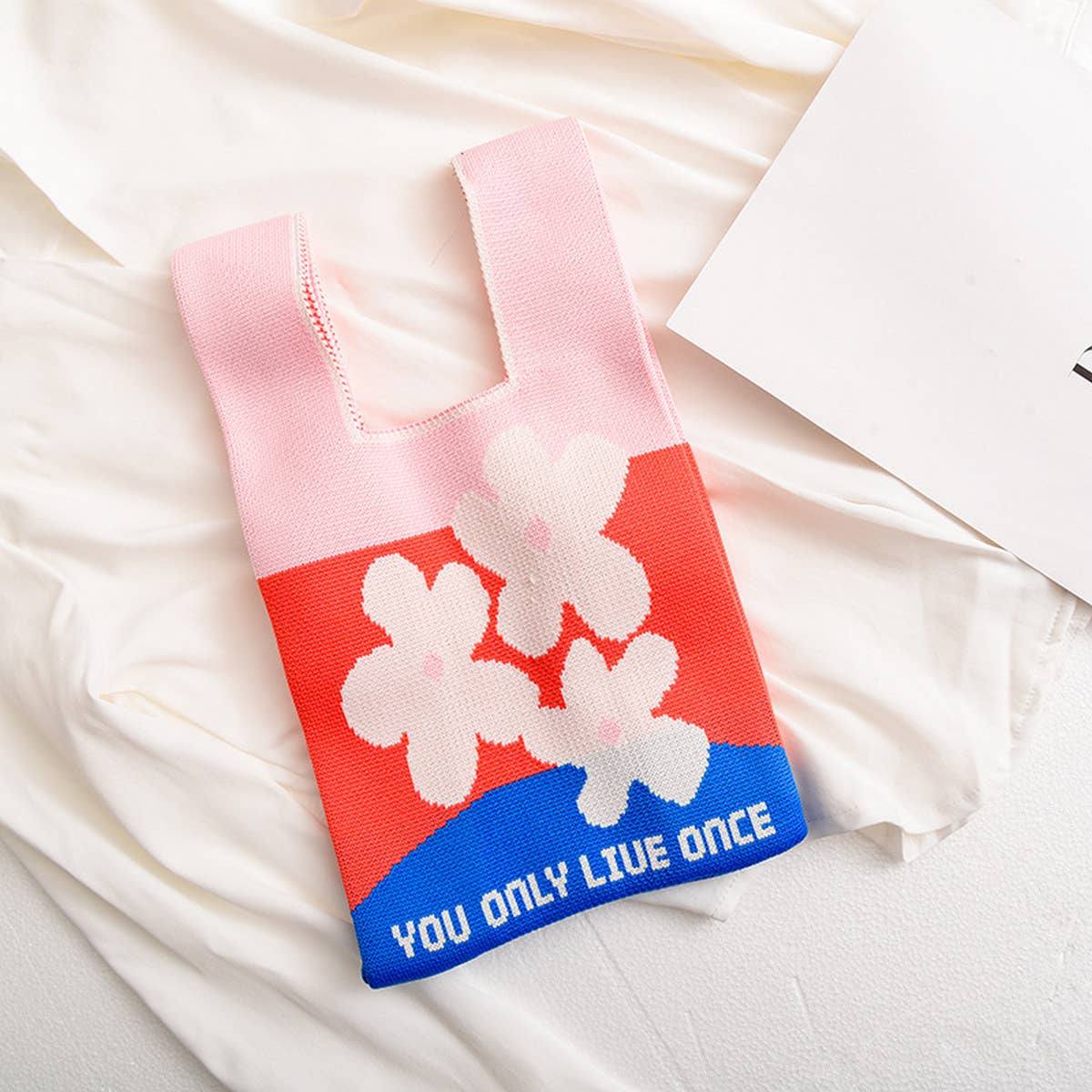 FLORAL PRINT CROCHET HANDBAG SMALL TOTE BAG_CWAB0882