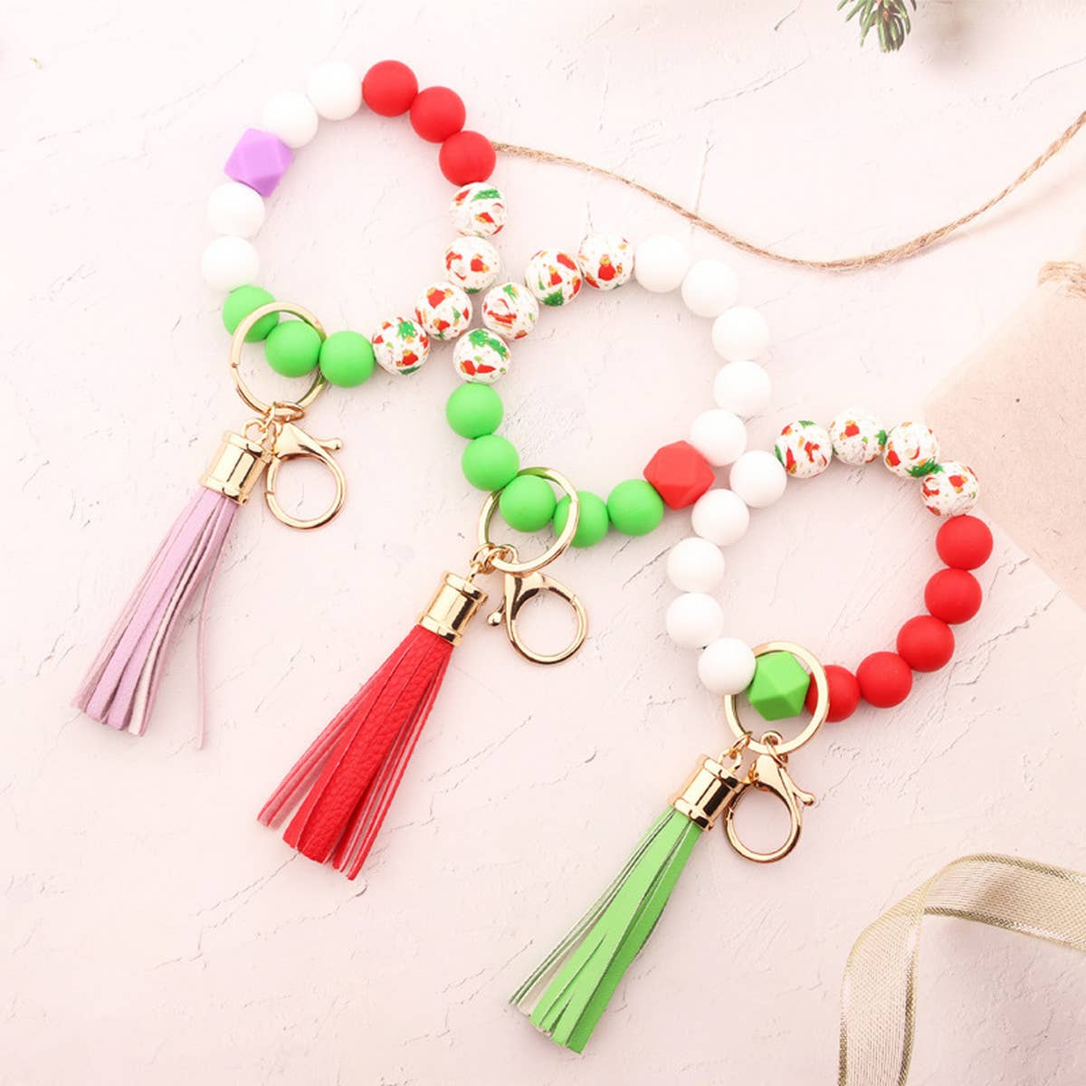 CHRISTMAS BEAD BRACELET CARD HOLDER KEYCHAIN