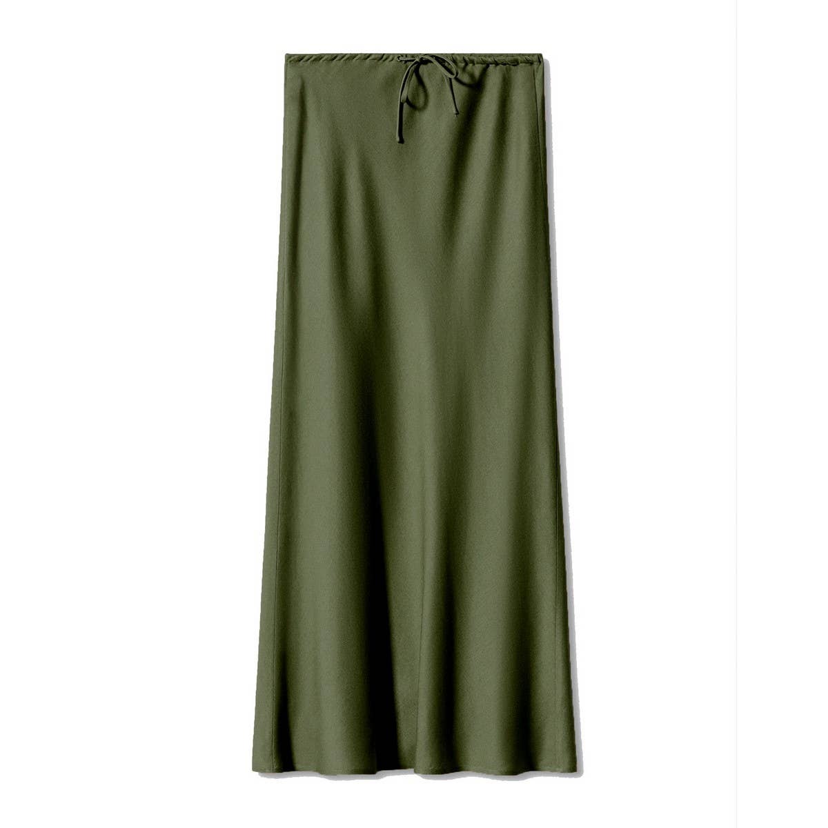 SATIN LONG SKIRT HIGH WAIST DRAWSTRING SKIRT_CWAB4792