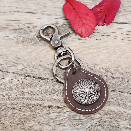 CREATIVE MEN'S ALLOY COWHIDE KEYCHAIN