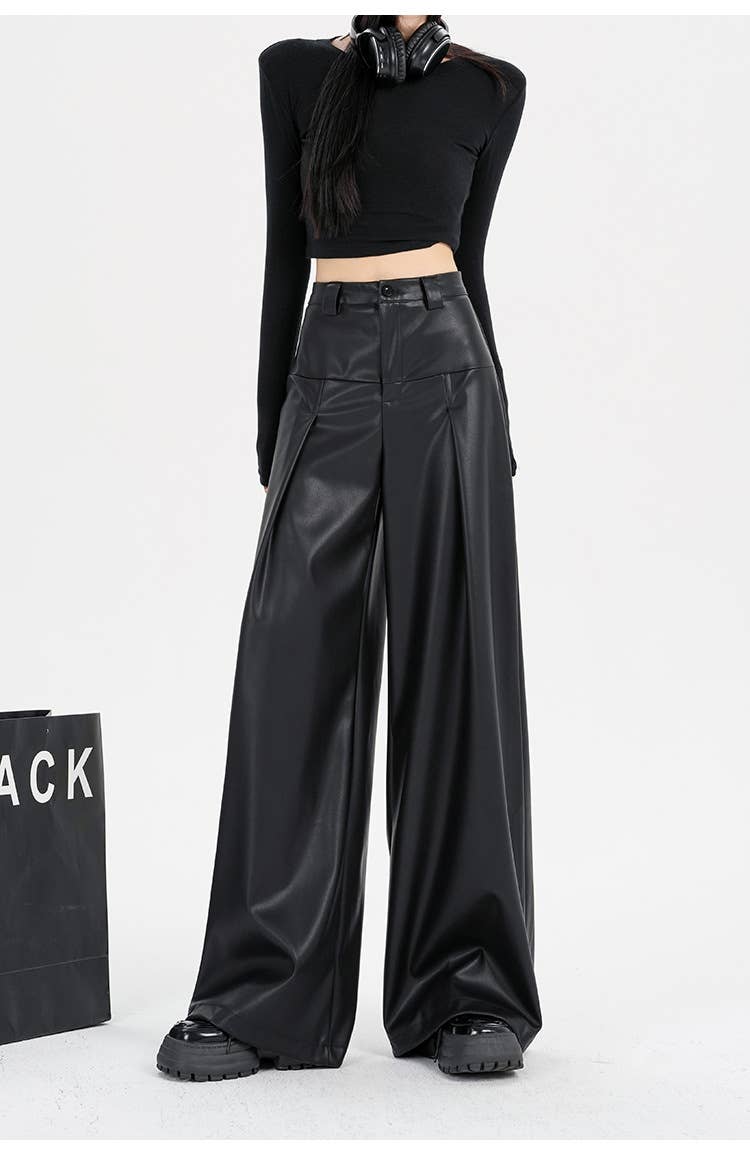 Retro and versatile casual PU leather pants
