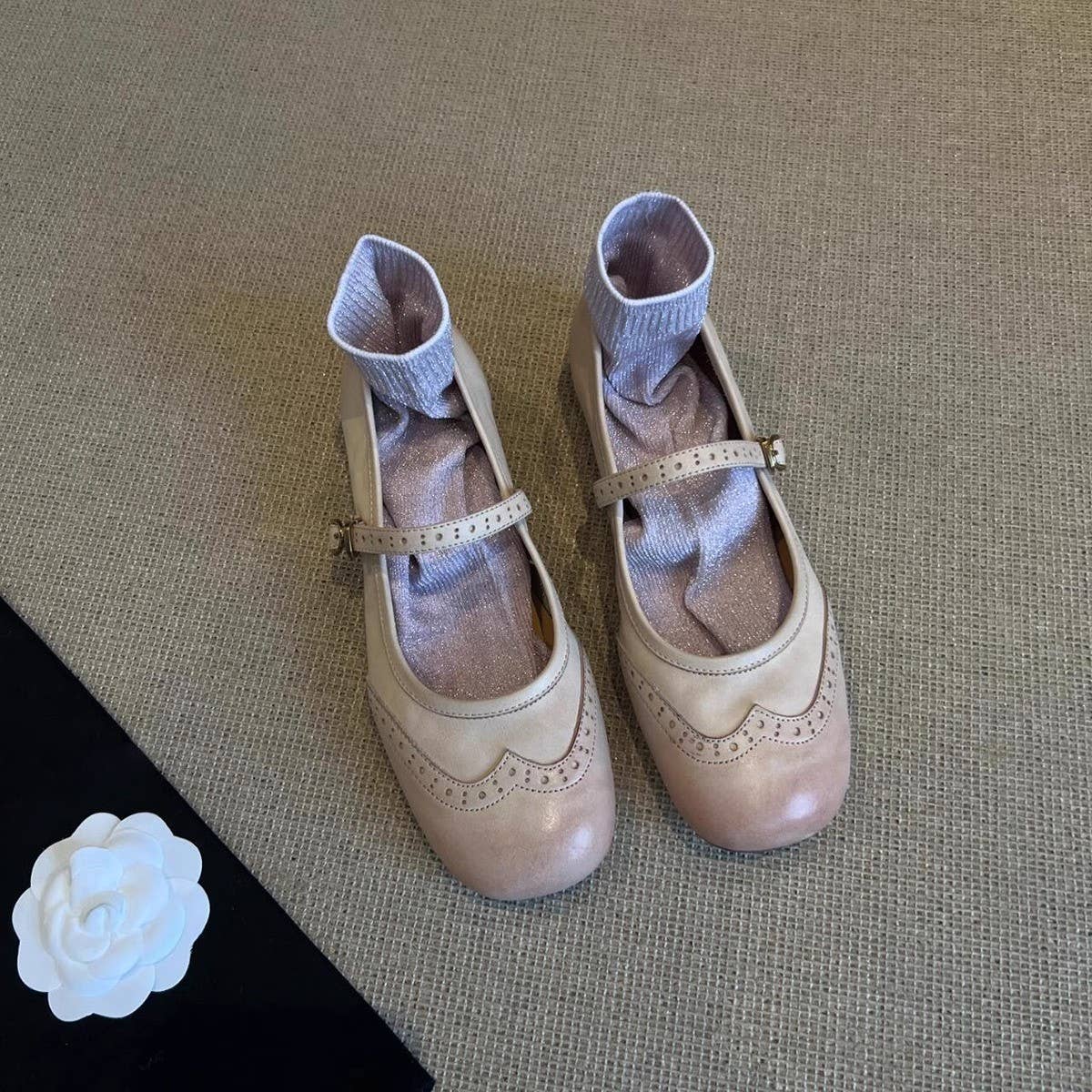 Leather Mary Jane Flats with Strap for Women