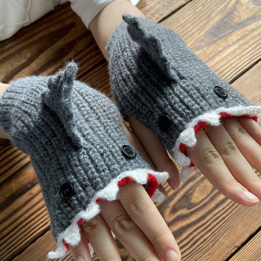 CUTE CARTOON SHARK HALF FINGER GLOVES