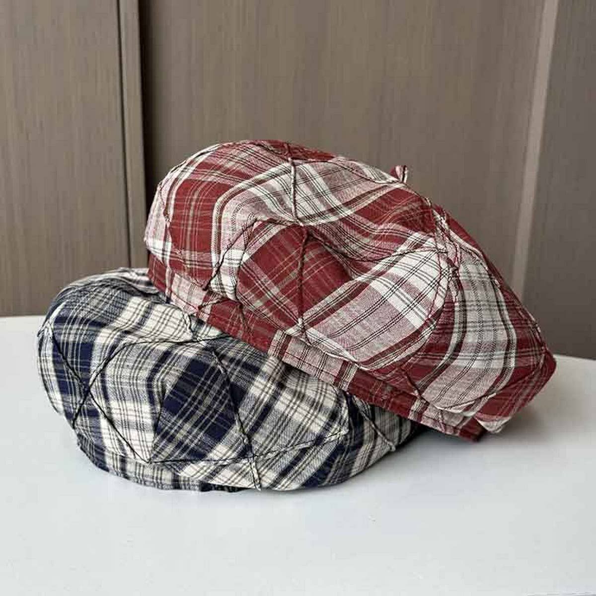 CONTRAST COLOR SIMPLE CHECK BERET_CWAB2906