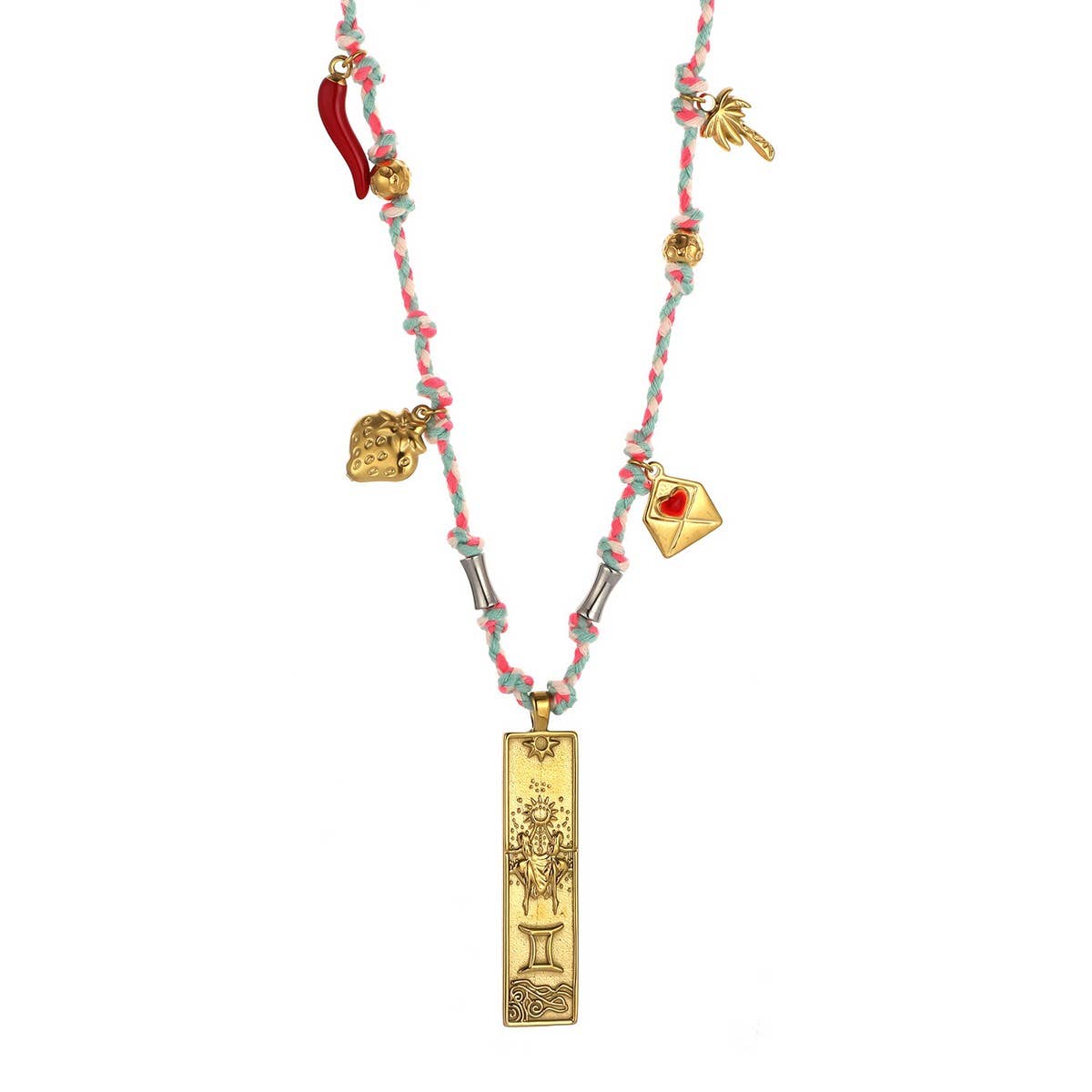 Handmade Zodiac Square Steel Cotton Necklace