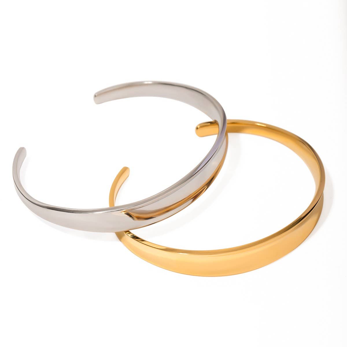 18K Gold Concave & Polished Open Cuff Bracelet_CWAJE4798