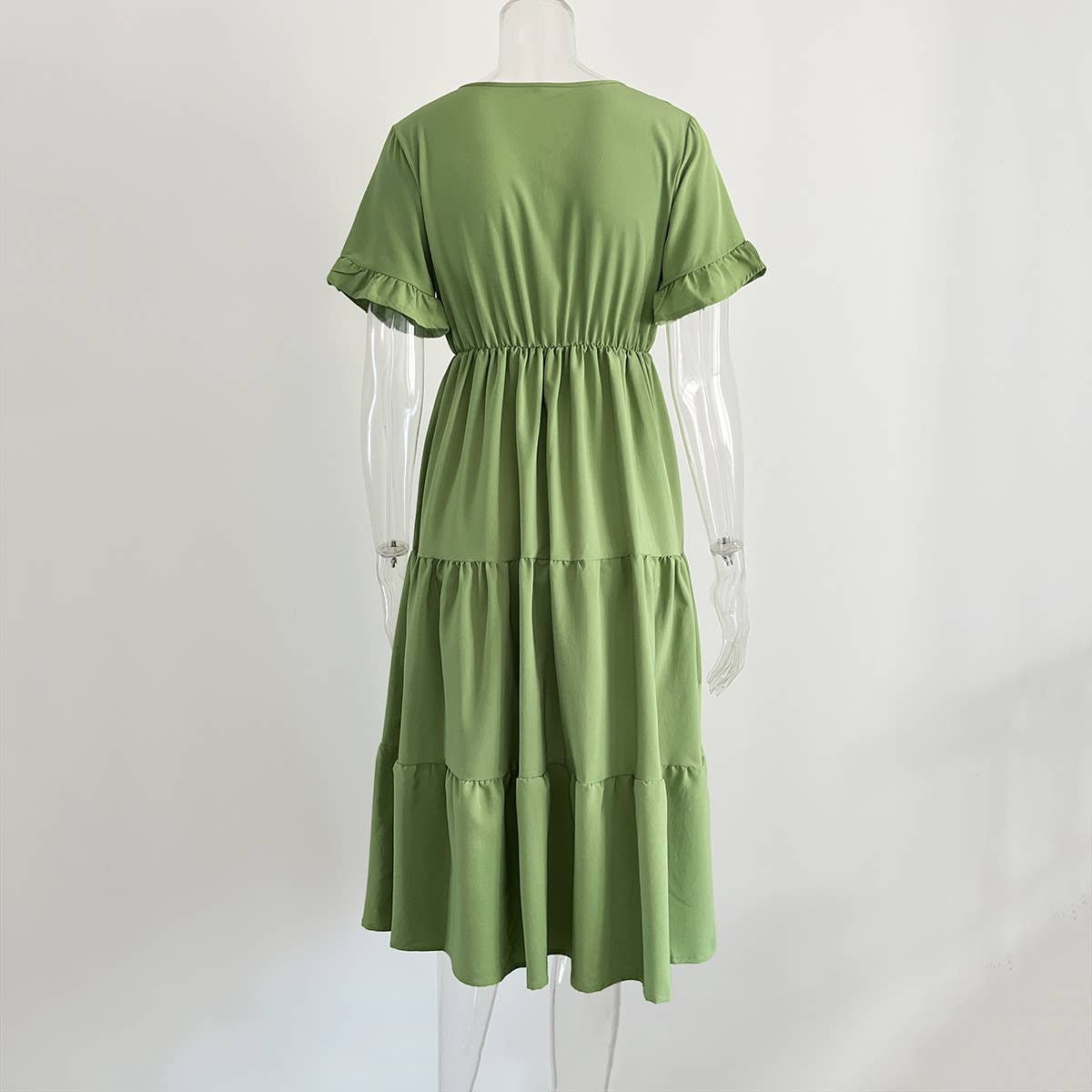 V-NECK TIERED CHIFFON DRESS
