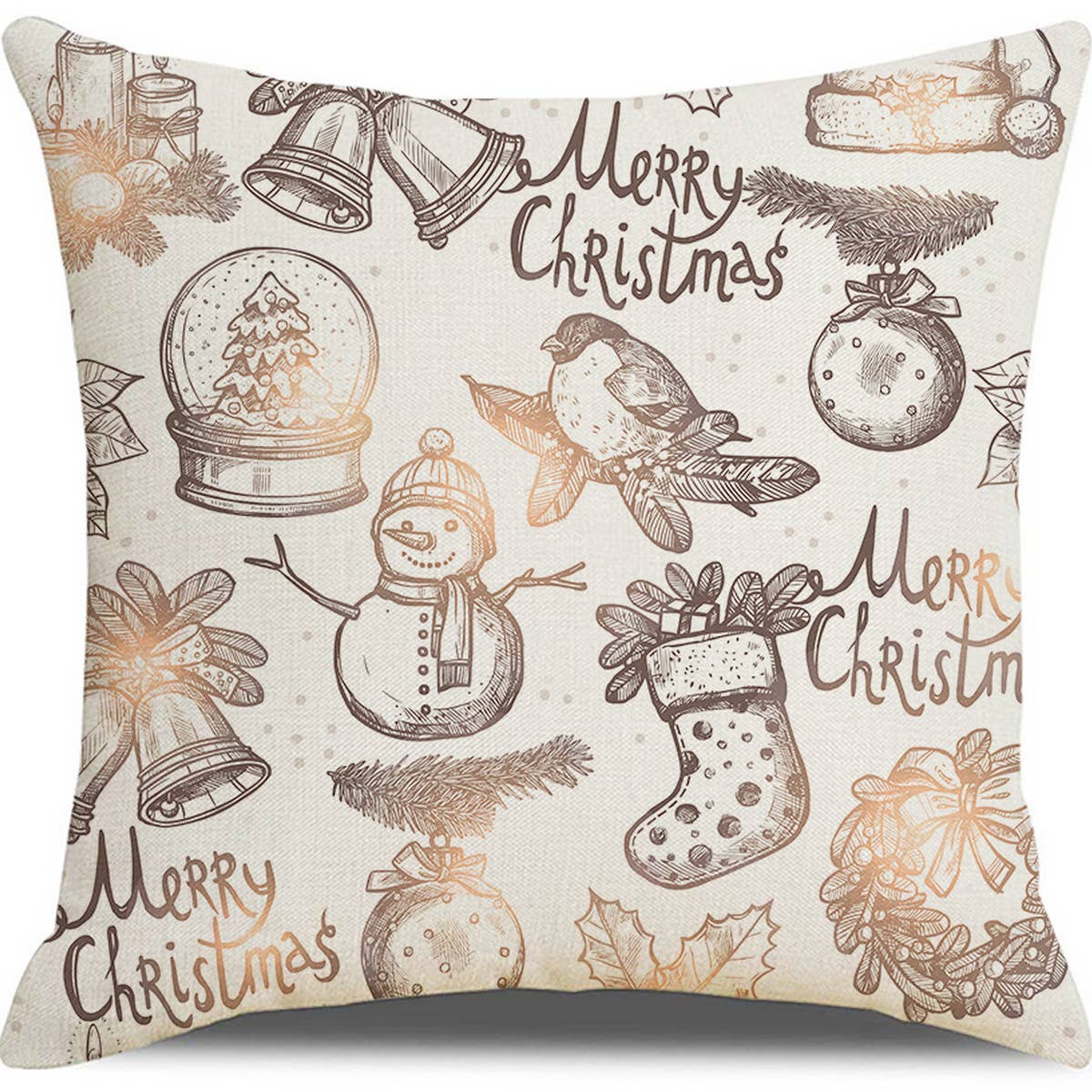 GOLD CHRISTMAS PRINT PILLOWCASE