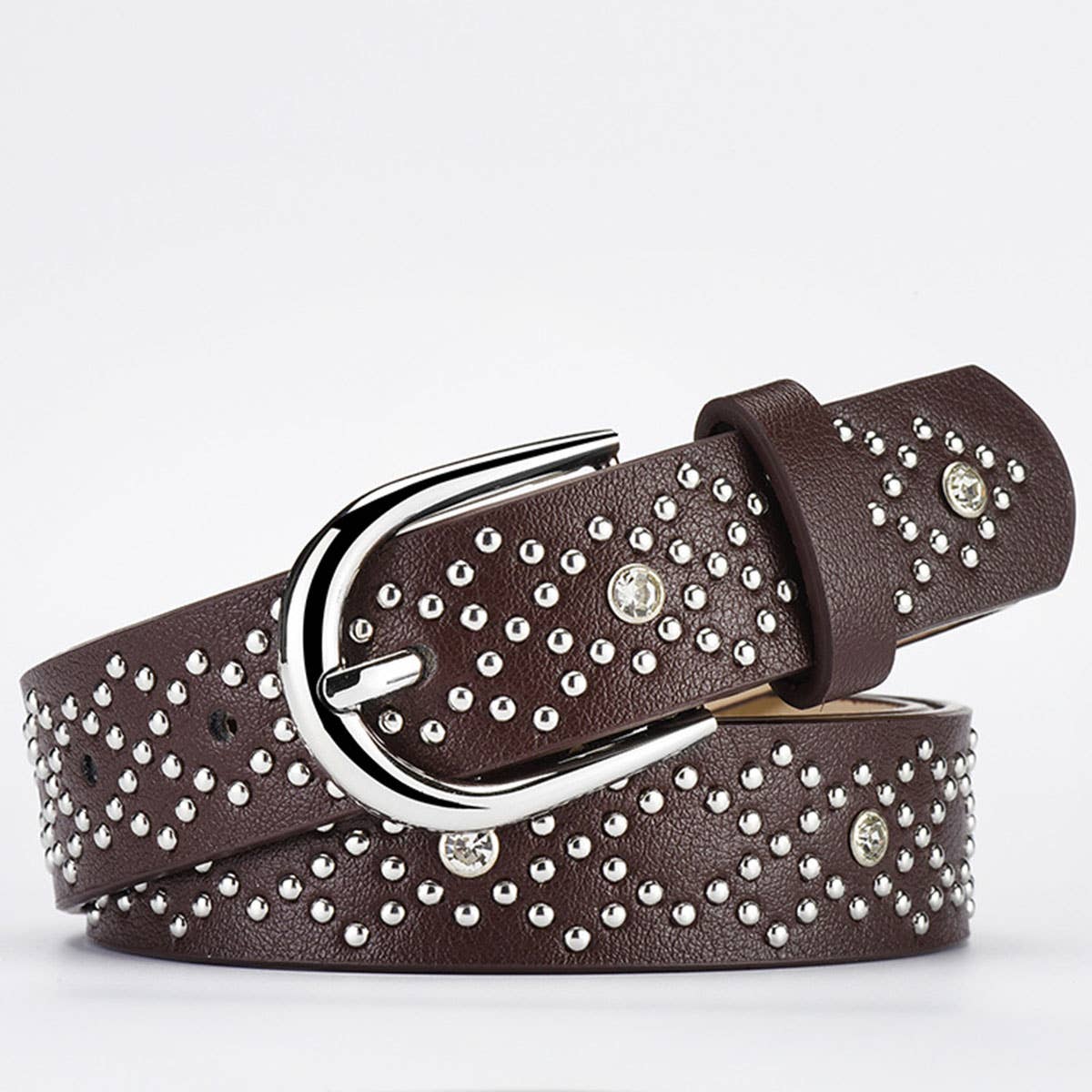Pink-buckle diamond-encrusted PU belt
