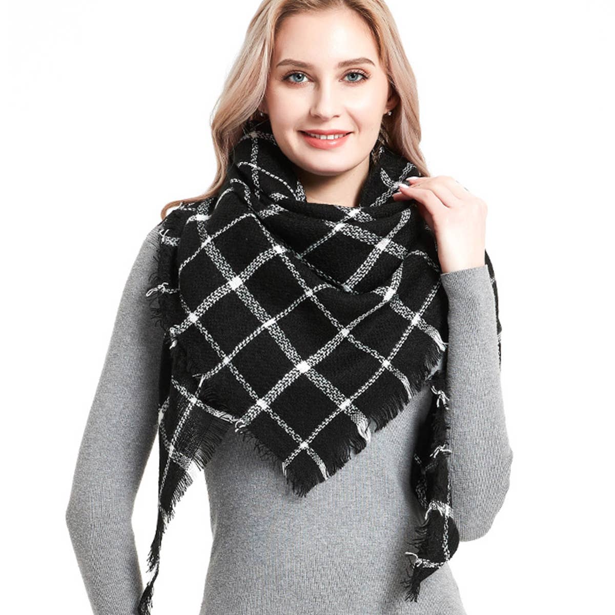 Rainbow Plaid Scarf ??Triangle Winter Shawl_CWASC0116