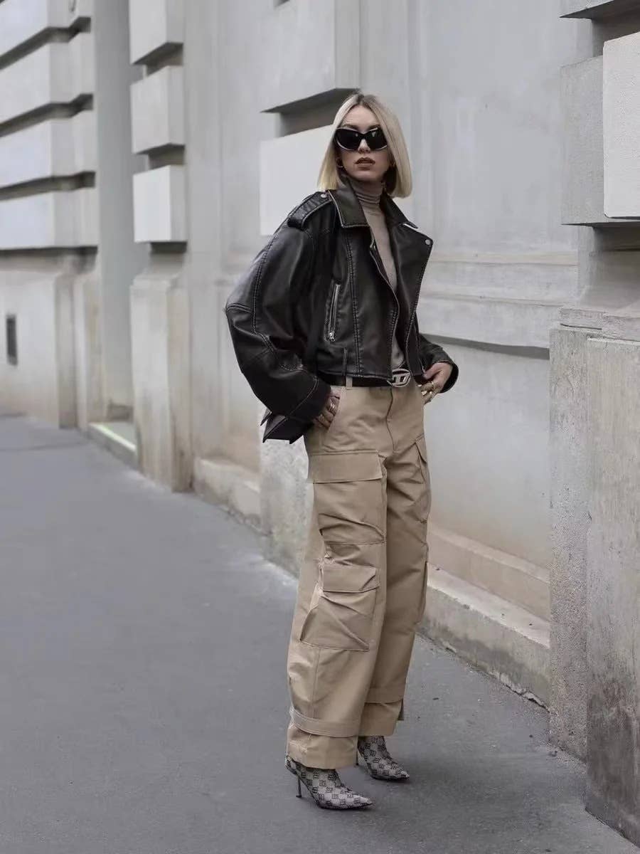 Fashion street-style motorcycle leather jacket