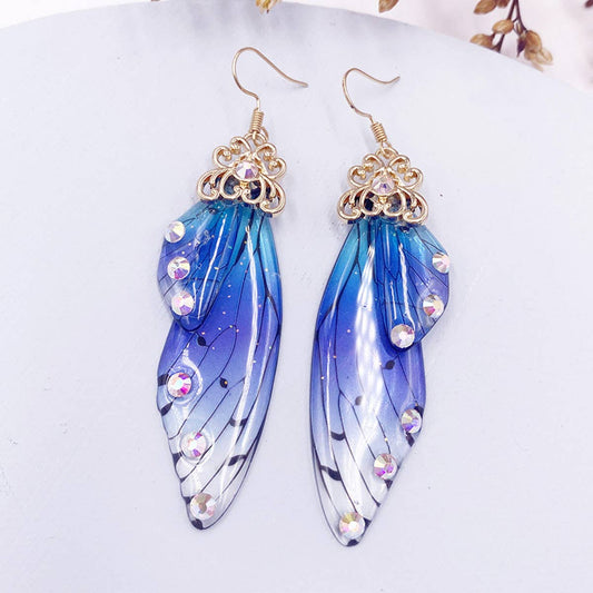 Elegant long earrings with cicada wing wings