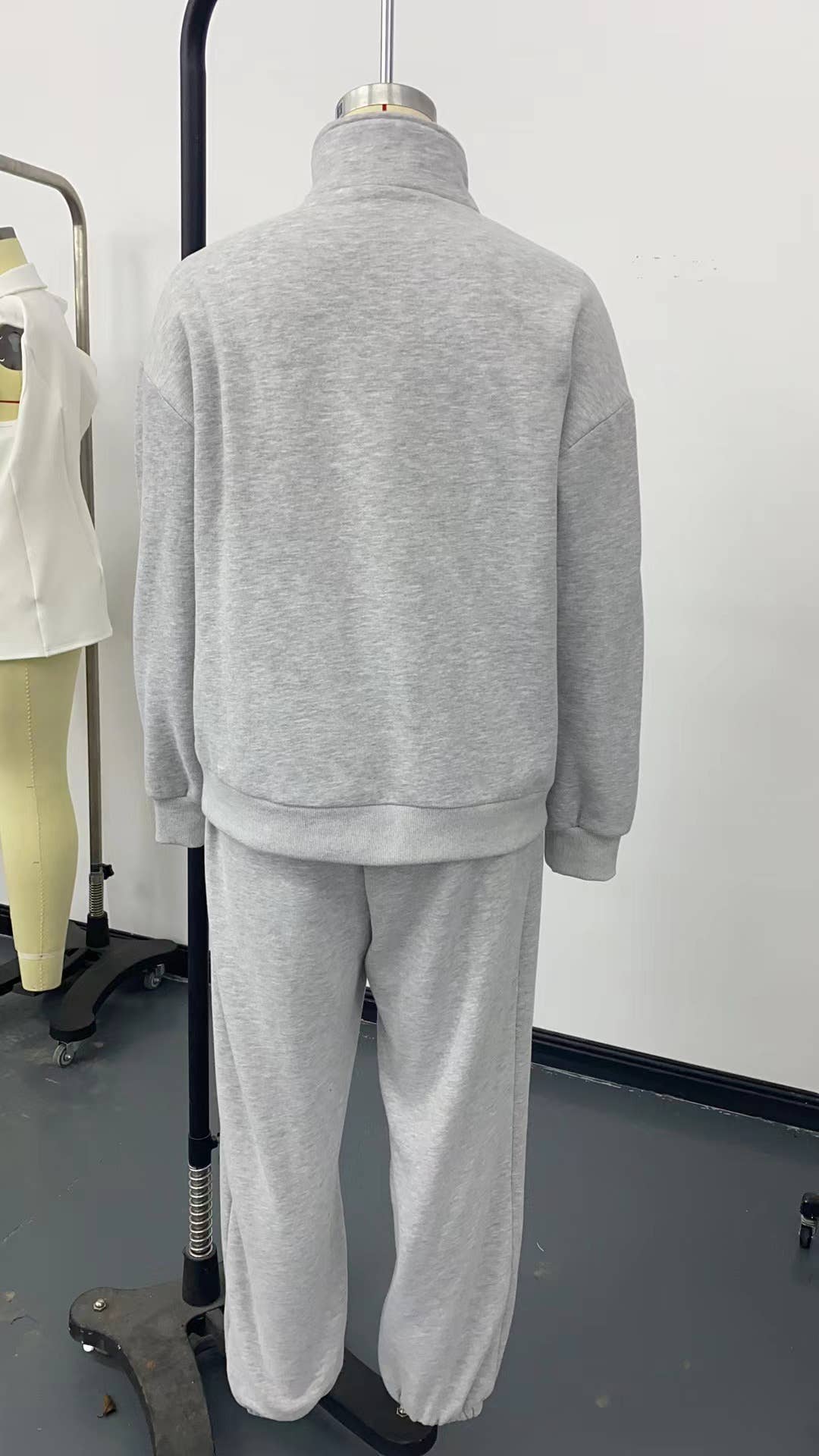 Fashion zipper lapel solid color two-piece set