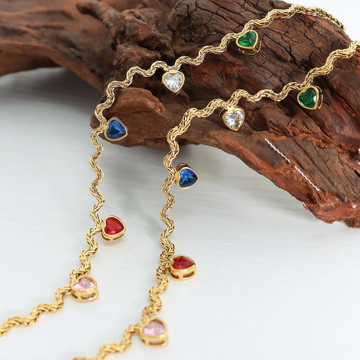 COLORED ZIRCON HEART SHAPED NECKLACE