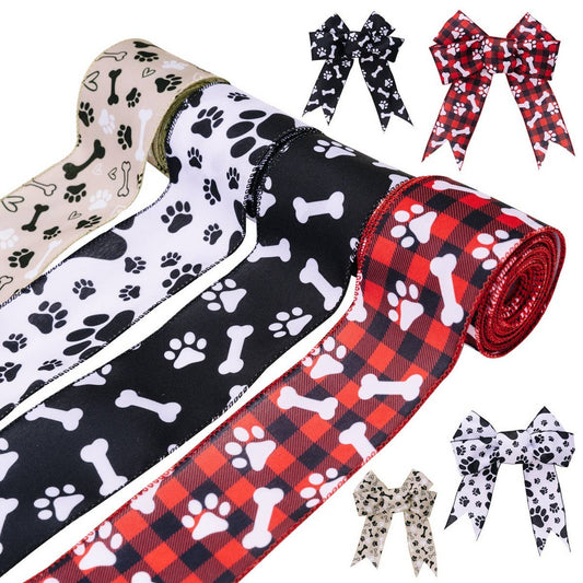 CWMM10211_DOG PAW PRINT RIBBON 5 YARDS BONE PET DIY BOWS