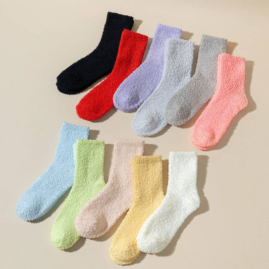 WOMEN HOME SOLID COLOR CORAL VELVET SOCKS