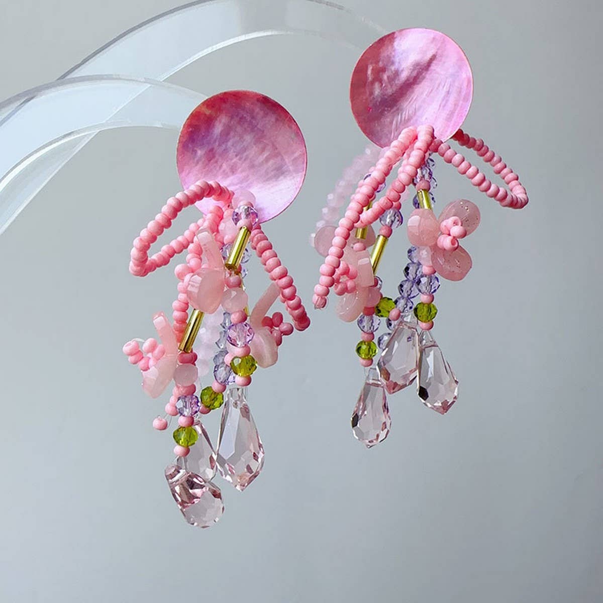 SHELL TASSEL BEADED FLOWER EARRINGS