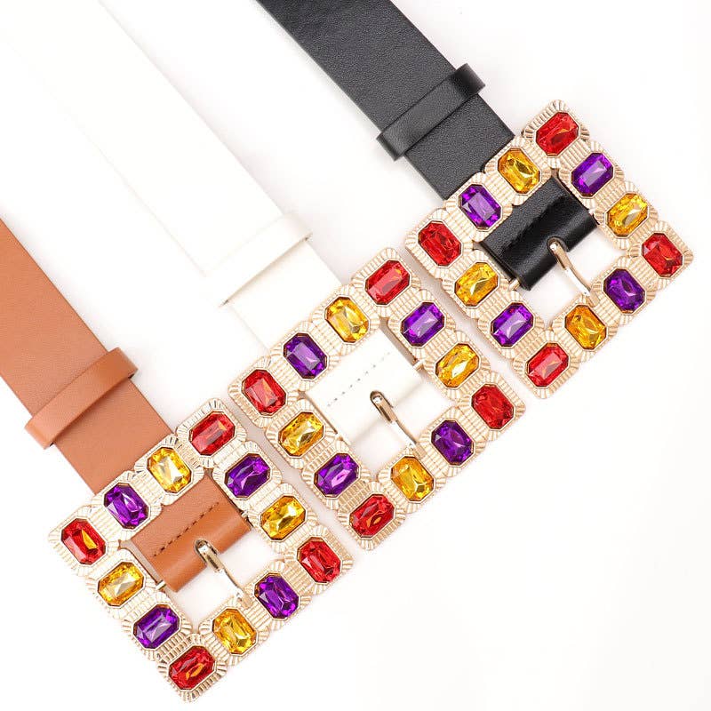 Diamond gemstone alloy buckle wide belt
