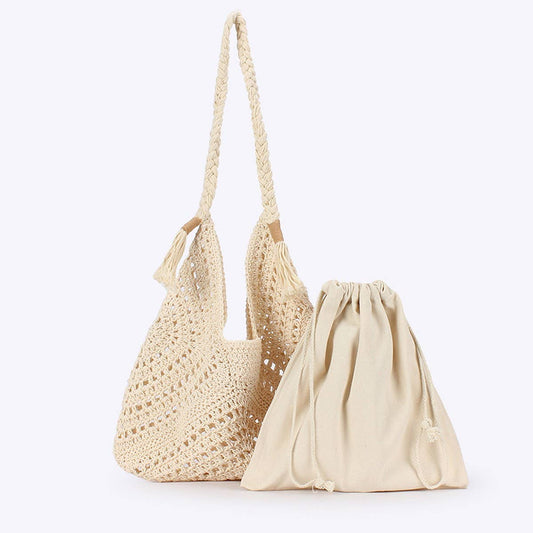 HAND-WOVEN SHOULDER BAG MESH BEACH HOLIDAY BAG_CWAB4677