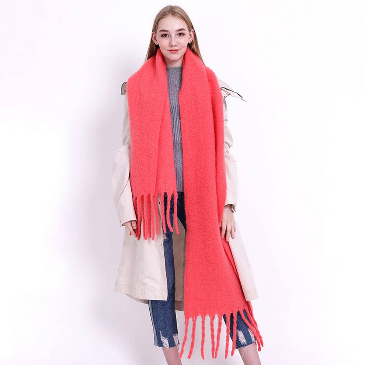 Classic Solid Fringe Scarf ? Thick & Warm