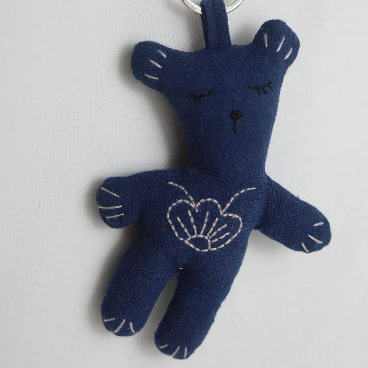 Embroidered Indigo Bear Plush Charm