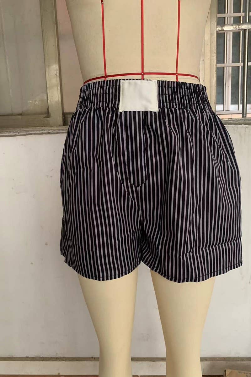 CWBSP0425_ELASTIC WAIST CASUAL STRIPED SHORTS