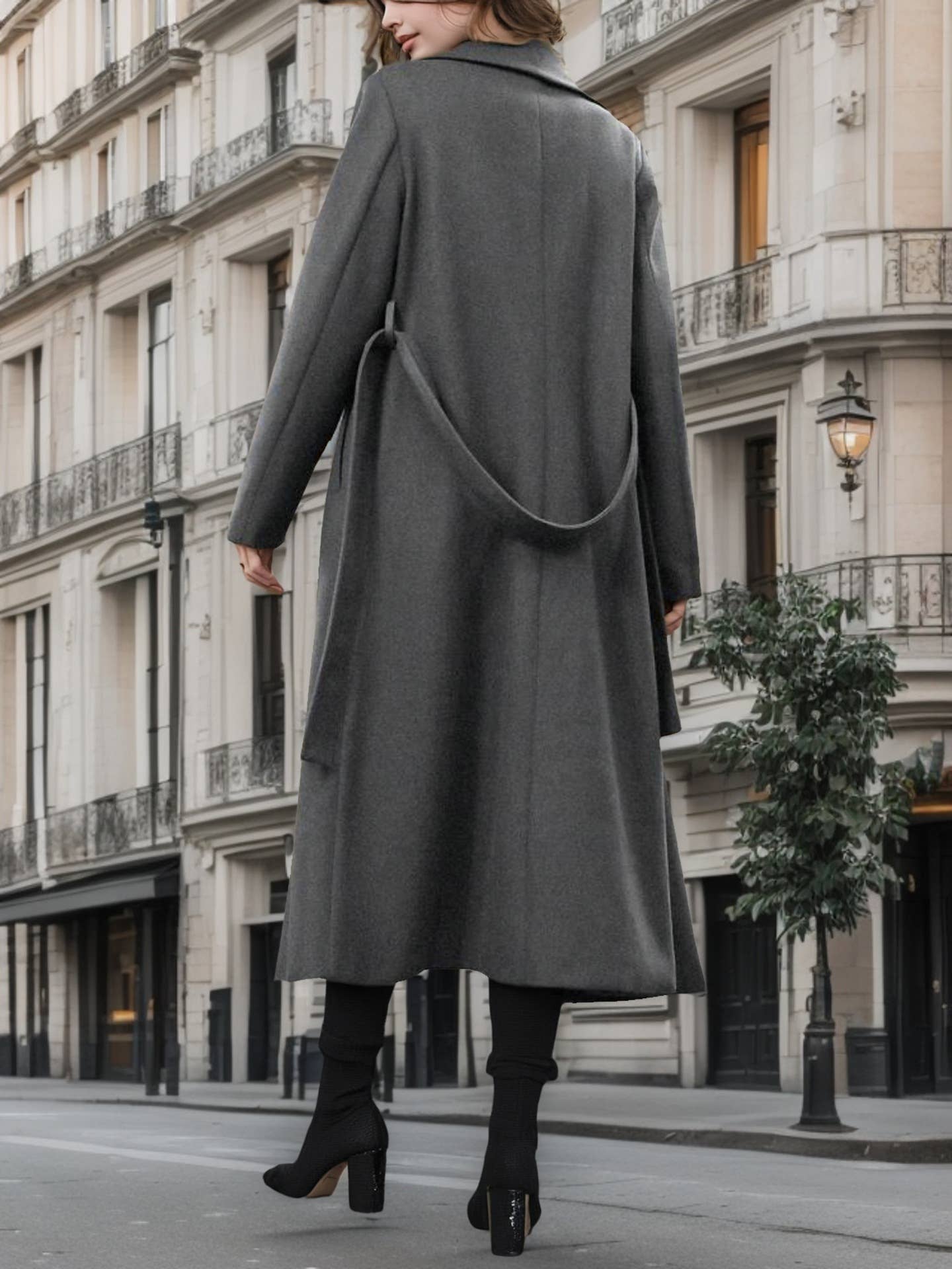 Lapel tie double-breasted and long coat