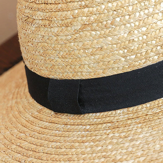 BLACK FUR EDGE OUTDOOR SHADING FASHION STRAW HAT_CWAH1173