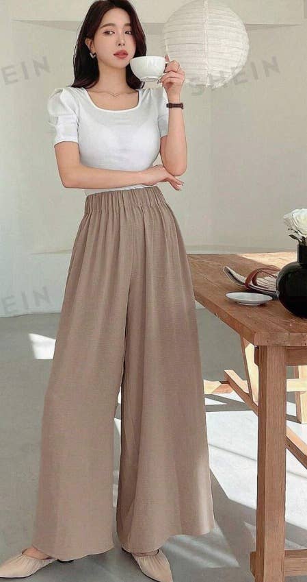 Fashion solid color long baggy wide-leg pants