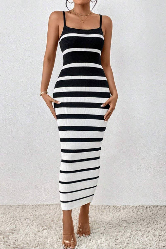 CWDMD3920_STRIPED SLIM SUSPENDER HIP DRESS