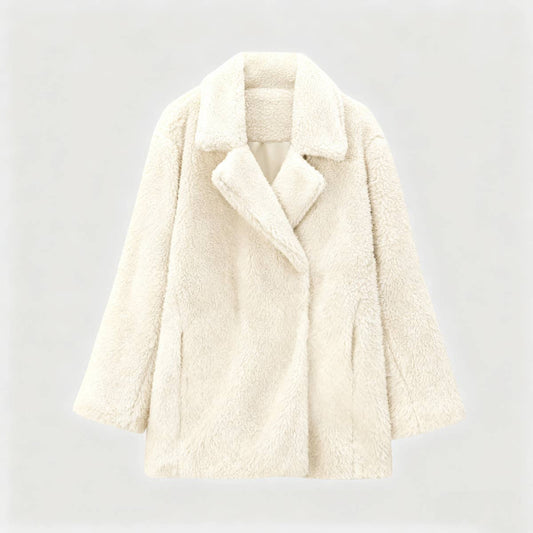 Solid-color lapel woolen overcoat coat