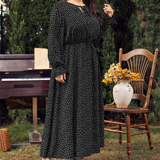 Plus Size Polka Dot Dress ??Loose Long Sleeve Fit_CWDMD5977