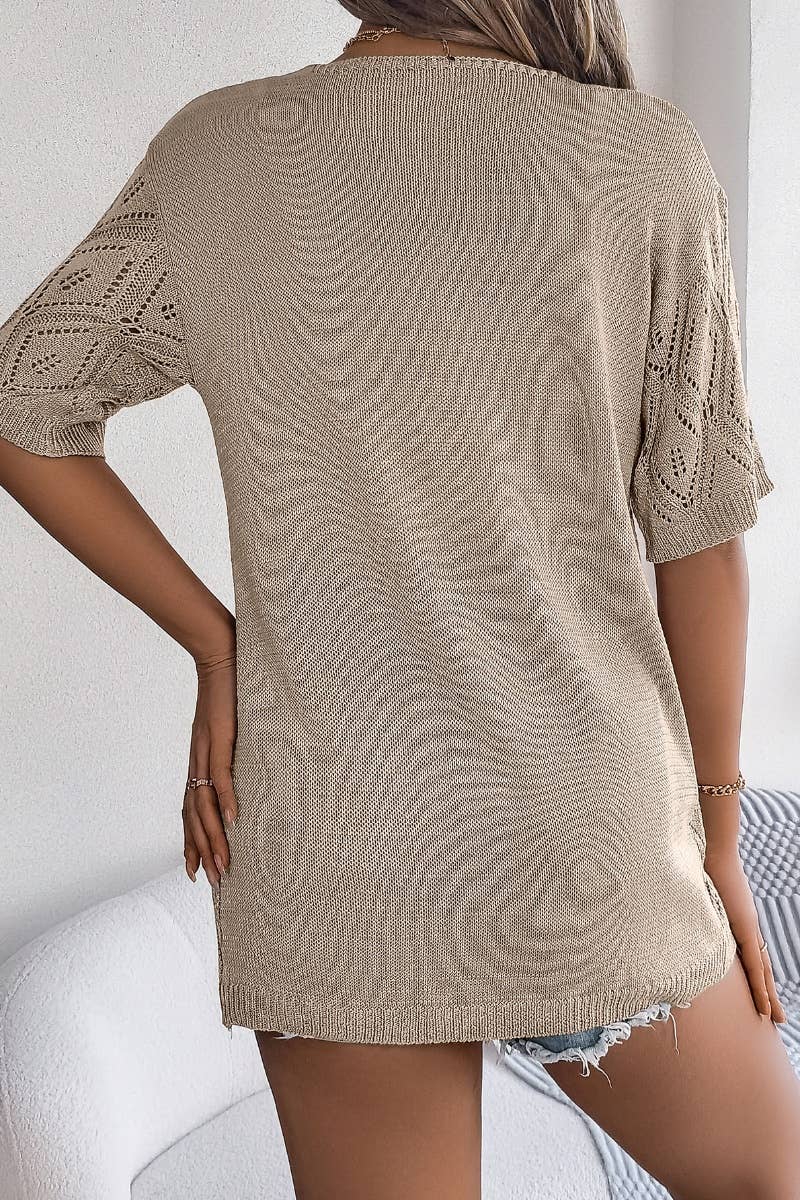 CWTBLS1055_SUMMER HOLLOW KNIT BEACH SUNBLOCK TOP