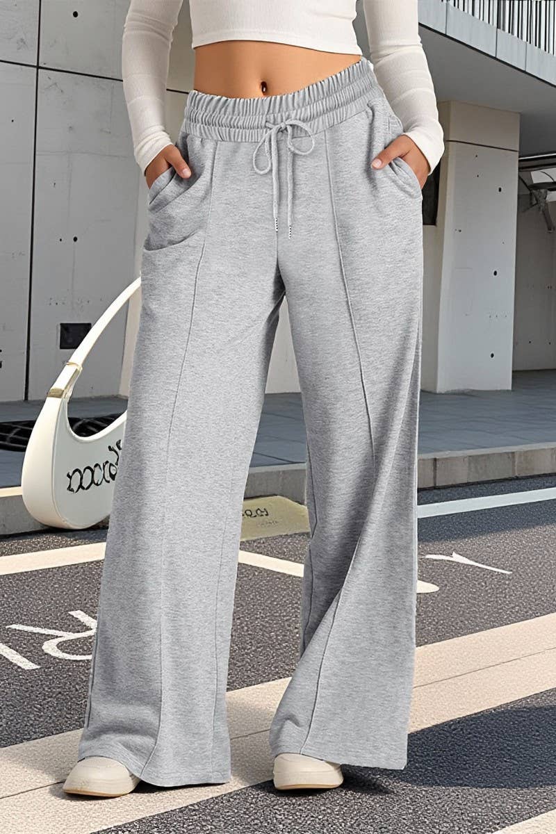 CWBLP01037_TIE WAIST SOLID WIDE LEG CASUAL PANTS