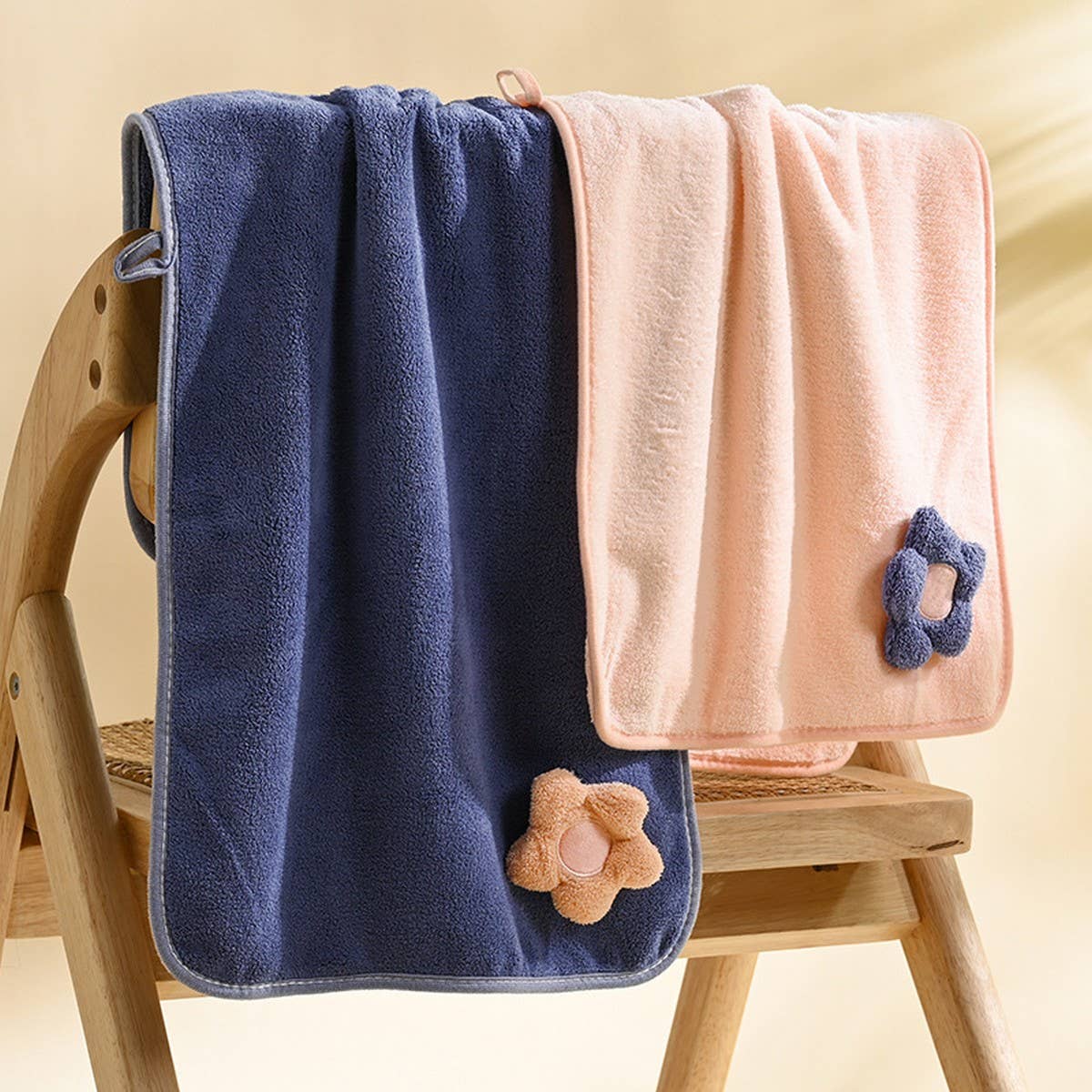 CORAL FLEECE FLOWER SQUARE TOWEL BATH TOWEL SET