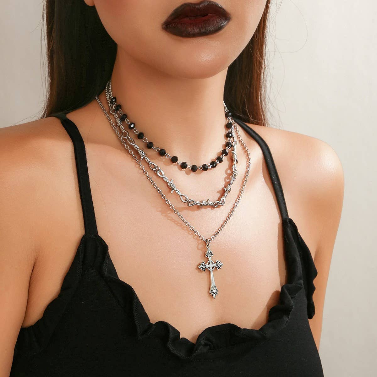 HIP HOP CROSS PENDANT DARK CLAVICLE NECKLACE