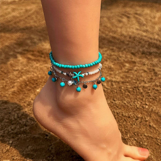 Boho Turquoise Starfish Anklet ??Handmade Charm_CWMM6345