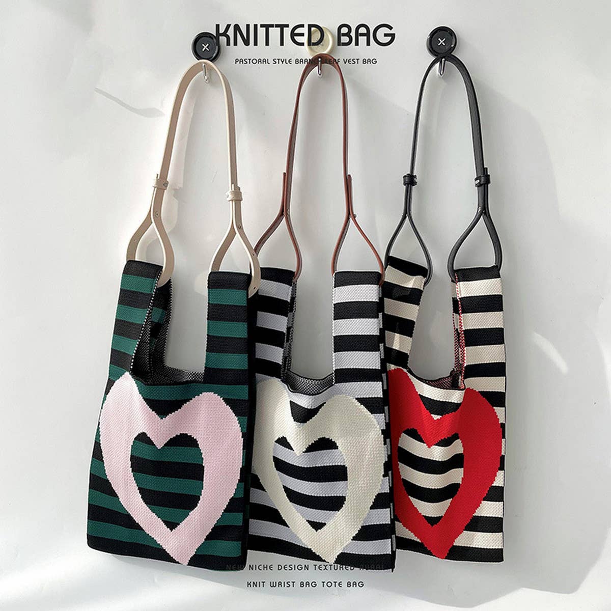 STRIPED LOVE KNITTED SHOULDER TOTE BAG_CWAB1514