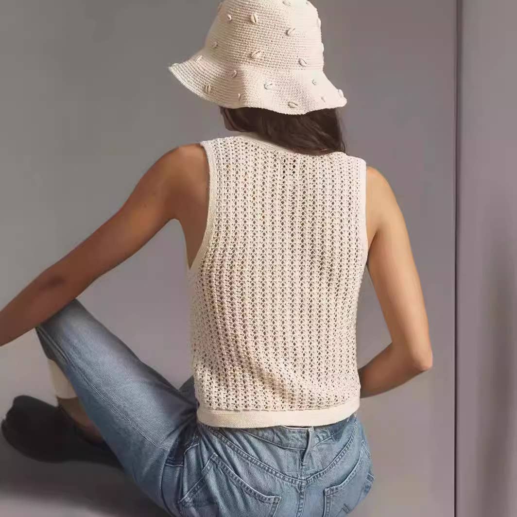 HOLLOW OUT SEXY CROP WOOL KNITTED VEST TOP