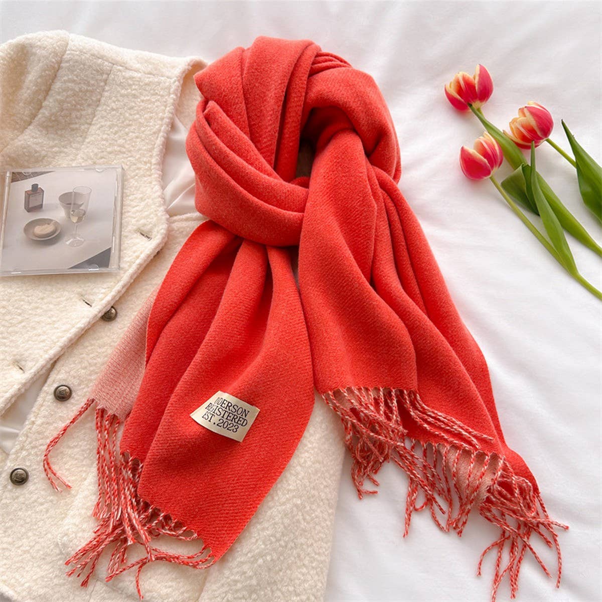 Double Sided Faux Cashmere Scarf-Solid Color Shawl