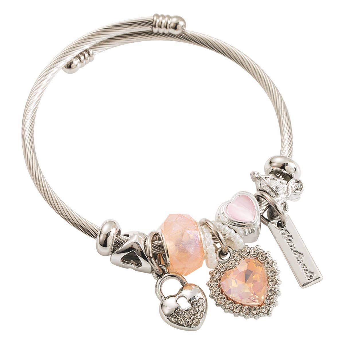 Stainless Steel Beaded Bracelet with Heart Charm_CWMM8508