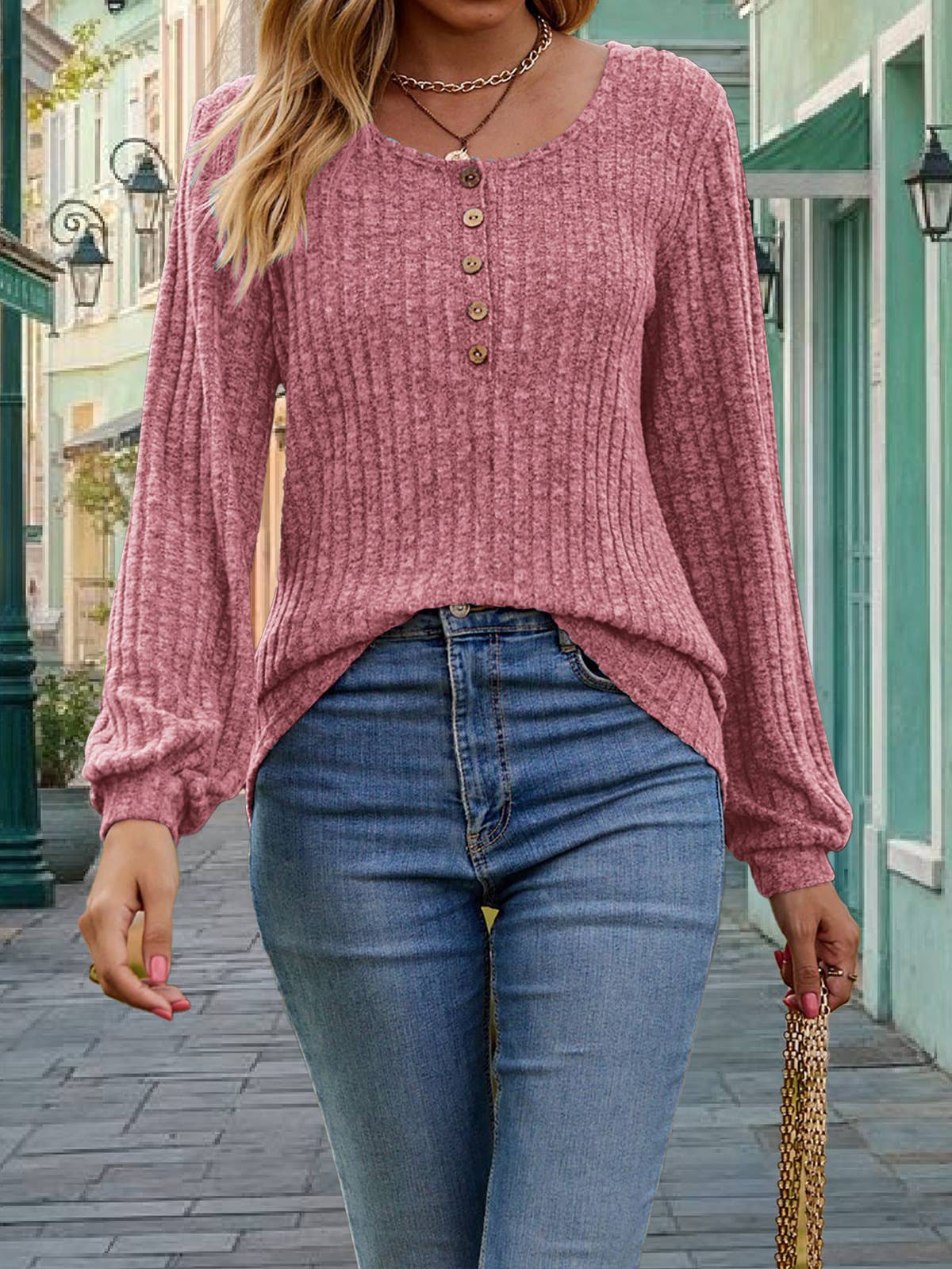 Knitted long-sleeved fashionable casual top