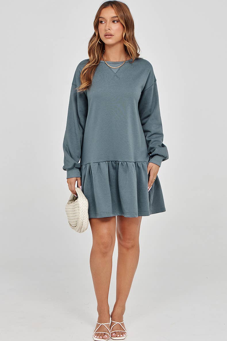 Ruffled long-sleeved sweatshirt dress