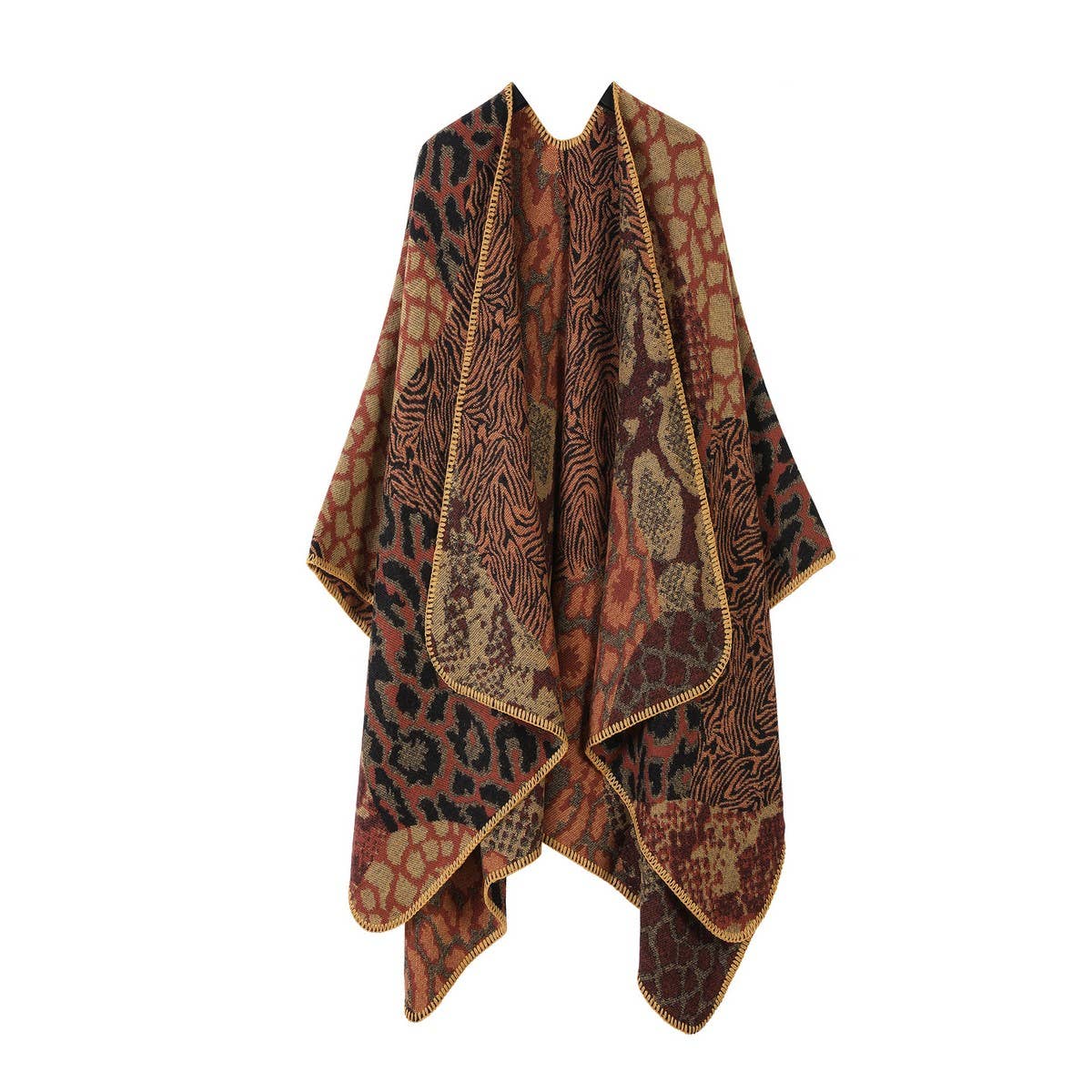 LEOPARD PRINT SCARF SLIT SHAWL FASHION CAPE