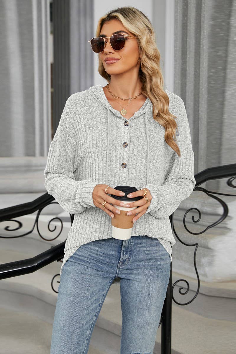 CWOHOL1093_SOLID COLOR HOODED BUTTON LOOSE SWEATSHIRT