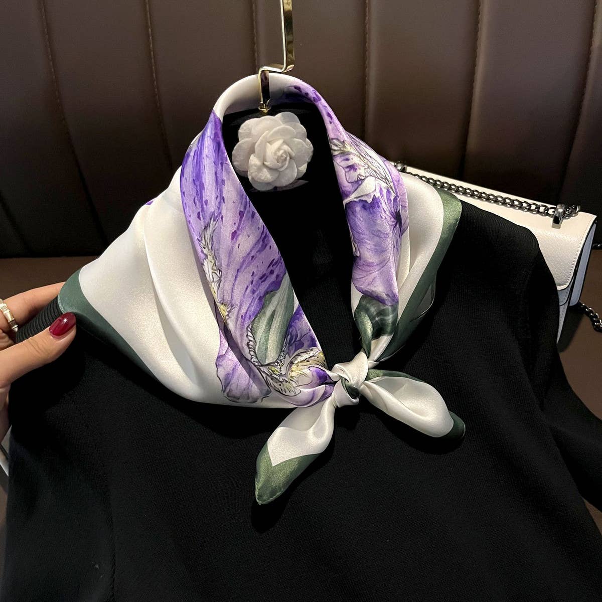 Silk Skinny Scarf - Purple Neck & Hair Ribbon