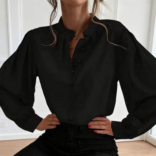 Solid-color long-sleeved single-breasted shirt