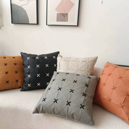 SIMPLE  LEATHER SPLICING THROW PILLOW CASES
