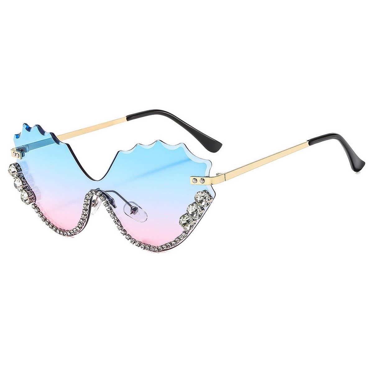 Half Frame Wing Cutout Rhinestone Sunglasses
